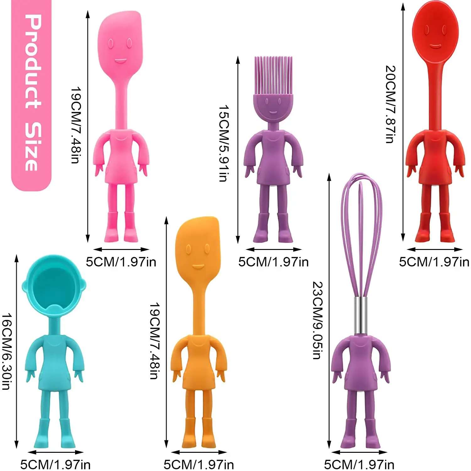 2022 human shaped kitchen utensils in 6 piece Non Stick Heat Resistant Baking Tools Gadgets Silicone Cute Kids cooking tools