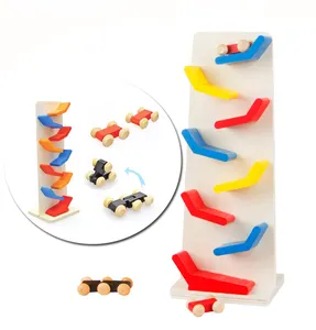 Kid Wooden Montessori Toys Educational Wooden Car Racer Ramp Track Set Tower Slot Toy For Children