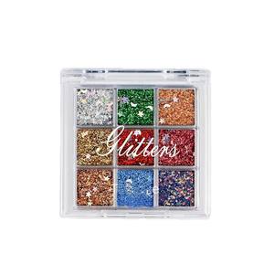 Palette de fards à paupières pailletés imperméables à 9 couleurs, sans colle, maquillage de scène, foncé, grand, ultra-brillant - Product Image 5