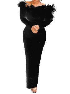 <span class=keywords><strong>Abito</strong></span> di alta qualità a manica lunga nero <span class=keywords><strong>bianco</strong></span> <span class=keywords><strong>con</strong></span> perline <span class=keywords><strong>con</strong></span> <span class=keywords><strong>piume</strong></span> abiti da sposa di lusso per feste - Product Image 4