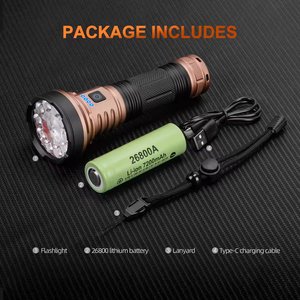 ไฟฉายกำลังสูงระยะไกลแบบรวมแสงสปอตและฟลัดไลท์ 10 หลอด LED P50 พร้อมพอร์ต USB สำหรับชาร์จ  ไฟฉายพกพาอเนกประสงค์ - Product Image 4