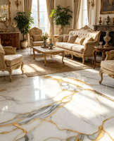Carrelage en porcelaine de marbre blanc poli de qualité supérieure avec veines dorées 600x1200mm, brillant, résistant aux taches, pour décoration haut de gamme