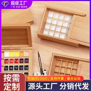 Bamboo and wood watercolor paint <b>box</b>, 24-compartment half-paste paint <b>mixing</b> <b>box</b>, 36-compartment paint dispenser, portable - Product Image 5