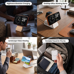 Chargeur <span class=keywords><strong>sans</strong></span> <span class=keywords><strong>fil</strong></span> magnétique 3-en-1 15W, station de <span class=keywords><strong>charge</strong></span> rapide pliable pour <span class=keywords><strong>iPhone</strong></span>, montre et écouteurs, personnalisable OEM - Product Image 4