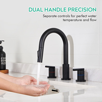 Robinet de lavabo de salle de bain noir mat à 3 trous avec douchette extractible, certifié CUPC, haute qualité, prix de gros abordable, nouvelle arrivée