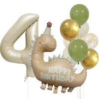 Nouvel ensemble de ballons en aluminium rétro mat blanc laiteux à motif dinosaure pour la décoration de fête d'anniversaire