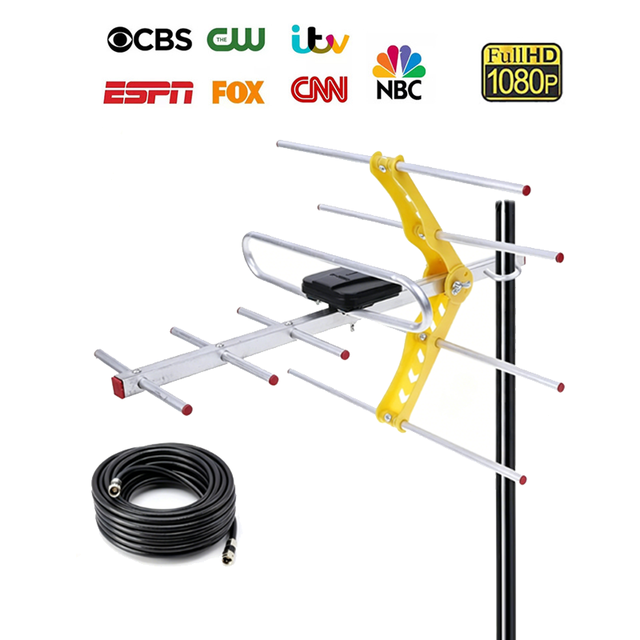 Outdoor 1080P HDTV Yagi Antenna with 10m Cable Long Range Waterproof Yagi Digital TV Antenna for Local Free Channels