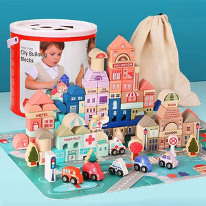 Montessori 115PCS Wooden DIY Model City Building Blocks Unisex Children's Cognitive Early Educational Toys for Kids Boys Girls - Product Image 6
