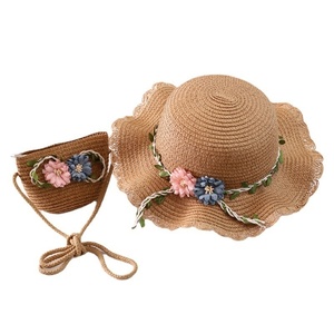 2026 New Children's <b>Hat</b> and <b>Bag</b> Set Summer Wide Brim Beach Straw <b>Hat</b> with Flower and Shoulder Purse <b>Bag</b> for Outdoor - Product Image 1