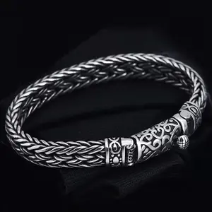 Chinese Design Thailand Silver Plated Bracelet Vintage Viking Male Jewelry Weaving Braided 925 Sterling Silver Bracelets For Men