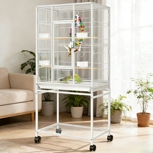 Orta Boy Uçma Kuşu Kafesi, Kanarya İspinoz Kafesi, Çıkarılabilir Standlı, Ferforje Orta Boy Papağan Kafesi, Ahşap Tüneklerle - Product Image 4