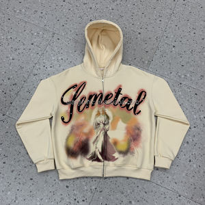 100% coton Zip up Heavyweight Hoodie Bulk Rhinestone Hoodie Fabricant French Terry Streetwear Custom Full Zip up Hoodie - Product Image 1