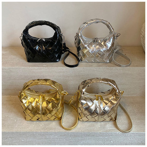 PLAYMAX 2026 Elegant Classic Metal Ring Cloud Bag Hand Carry Evening Party <b>Purse</b> Premium <b>Small</b> Chain Strap Portable Woven - Product Image 2