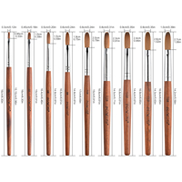 Ensemble de pinceaux à ongles en acrylique de haute qualité en poils de Kolinsky, avec virole sertie, manche en bois rouge, tête plate, pour gel de construction, usage professionnel et domestique