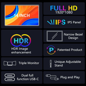 Support ODM OEM, vente en gros, moniteur portable HDR 1080P IPS 14 pouces - Product Image 2