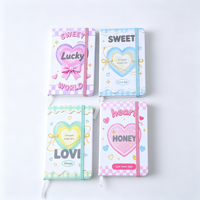 Carnet A6 à couverture rigide avec élastique, 80 feuilles, 100 g/m², ligné, motif cœur, journal de poche, fournitures scolaires et de bureau, cadeau