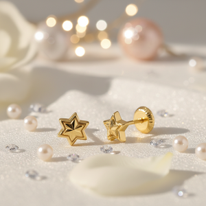 Alla moda 14K/18K orecchini in oro giallo stelle per l'anniversario della festa di matrimonio con pietre di zircone di perle a vite in ottone - Product Image 3