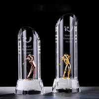 Trophée Sportif en Cristal Or Argent Bronze pour Golfeur, Plaque de Récompense en Verre Transparent Anti-UV Écologique, Cadeaux de Bienvenue pour le Golf Gravés