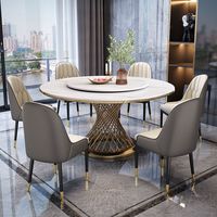 Ensemble de table et chaises de salle à manger rondes de luxe avec pieds en acier inoxydable doré, design moderne, meubles de maison