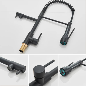 Grifo de cocina <span class=keywords><strong>Gourmet</strong></span> de lujo negro Instalación de un solo orificio Pulverizador de resorte de doble Caño Torneira Cozinha Uso en el baño - Product Image 4