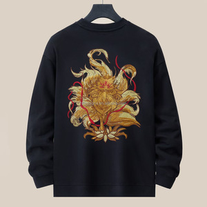 Vente en gros – Tissu éponge brodé 360g à capuche en polyester/coton, respirant, écologique, style chinois vintage, coupe ample pour l'automne - Product Image 3