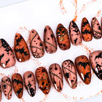 Faux ongles personnalisés pour Halloween, orange et noir, faux ongles artificiels, pointes d'ongles
