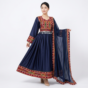Vintage Afghani Women Salwar Kameez Baloch Tribal Banjara Neck Yoke Embroidery Mirror Work Applique Patch Party Wrinkle Free - Product Image 1