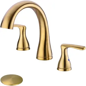 2 Handle Basin Faucet Kuningan Kamar Mandi Sink Tap 3 Lubang Shower Keran Shower Keran, Disikat Emas matte Hitam Basin Mixer Keran