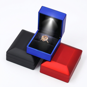 Blue LED Jewelry <b>Box</b> Set with Custom Logo Light for Necklace <b>Ring</b> Bracelet Packaging - Product Image 1