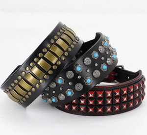 Collar de Cuero Genuino de Lujo para Perros Grandes, 2 Pulgadas de Ancho, con Diamantes y Púas, para Perros Medianos y Grandes, Ideal para <span class=keywords><strong>Pitbulls</strong></span> - Product Image 5