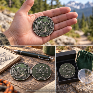 Monedas de desafío personalizadas para clubes de senderismo, con relieve de montaña y bosque, de doble cara, recuerdos para eventos al aire libre, regalos OEM ODM - Product Image 2