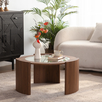 Table basse ronde en ardoise de style italien moderne et minimaliste, luxe léger, avec structure en bois massif, design élégant pour salons