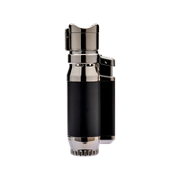 Briquet à gaz rechargeable en métal à quatre flammes droites, coupe-vent, torche à jet, personnalisable avec logo, pour cigarettes et cigares