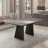 Table à manger pliable 6 places, design moderne et luxueux, pieds en métal, plateau en céramique, verre trempé.