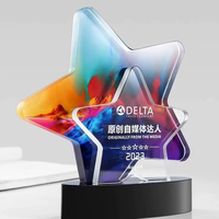 NOUVEAU Trophée étoile fleur en cristal imprimé en couleur avec base noire