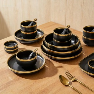 Nordic Phnom Penh Matte Black Top Grade Kitchen High Quality Royal Restaurant Party Ceramic Tableware <b>Set</b> Table Decorations - Product Image 2