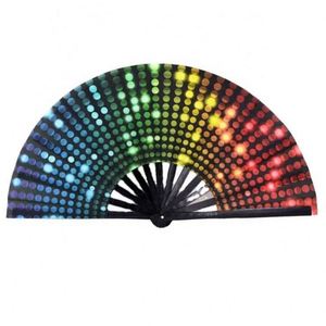 Grand éventail pliant arc-en-ciel pour la danse et les festivals de musique, style féerique sculpté avec des baleines en bambou, idéal pour les Drag Queens et les Raves - Product Image 4