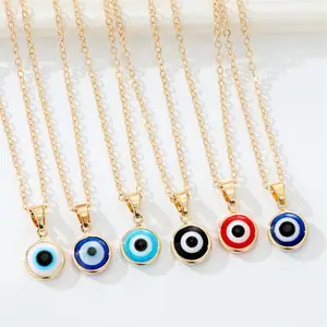 Factory Cheapest Price Retro Simple Color Resin Turkish Blue Devil's Eye Pendant Necklace