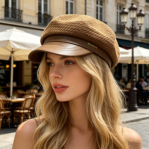 <span class=keywords><strong>Gorra</strong></span> Newsboy Octogonal a Rayas Estilo Británico Retro Francés Cuatro Estaciones para <span class=keywords><strong>Mujer</strong></span>, con Letras Elegantes que Estilizan el Rostro, Versátil para la Playa - Product Image 3