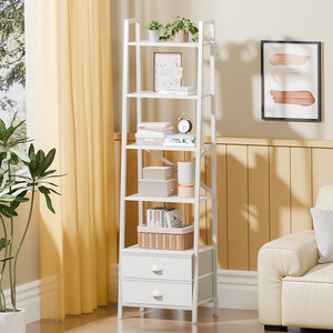 Home Office 5-Tier Ladder <strong>Shelf</strong> 2 Drawers Modern <strong>Narrow</strong> Bookshelf Storage <strong>Shelves</strong> Freestanding Rack <strong>Units</strong> for Living Room - Product Image 2