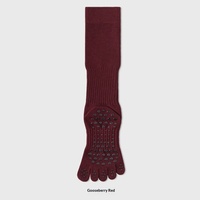 Chaussettes de yoga en coton tricoté à cinq doigts et tube long pour femmes, antidérapantes, à compression pour le mollet, idéales pour le Pilates, la course et le cyclisme