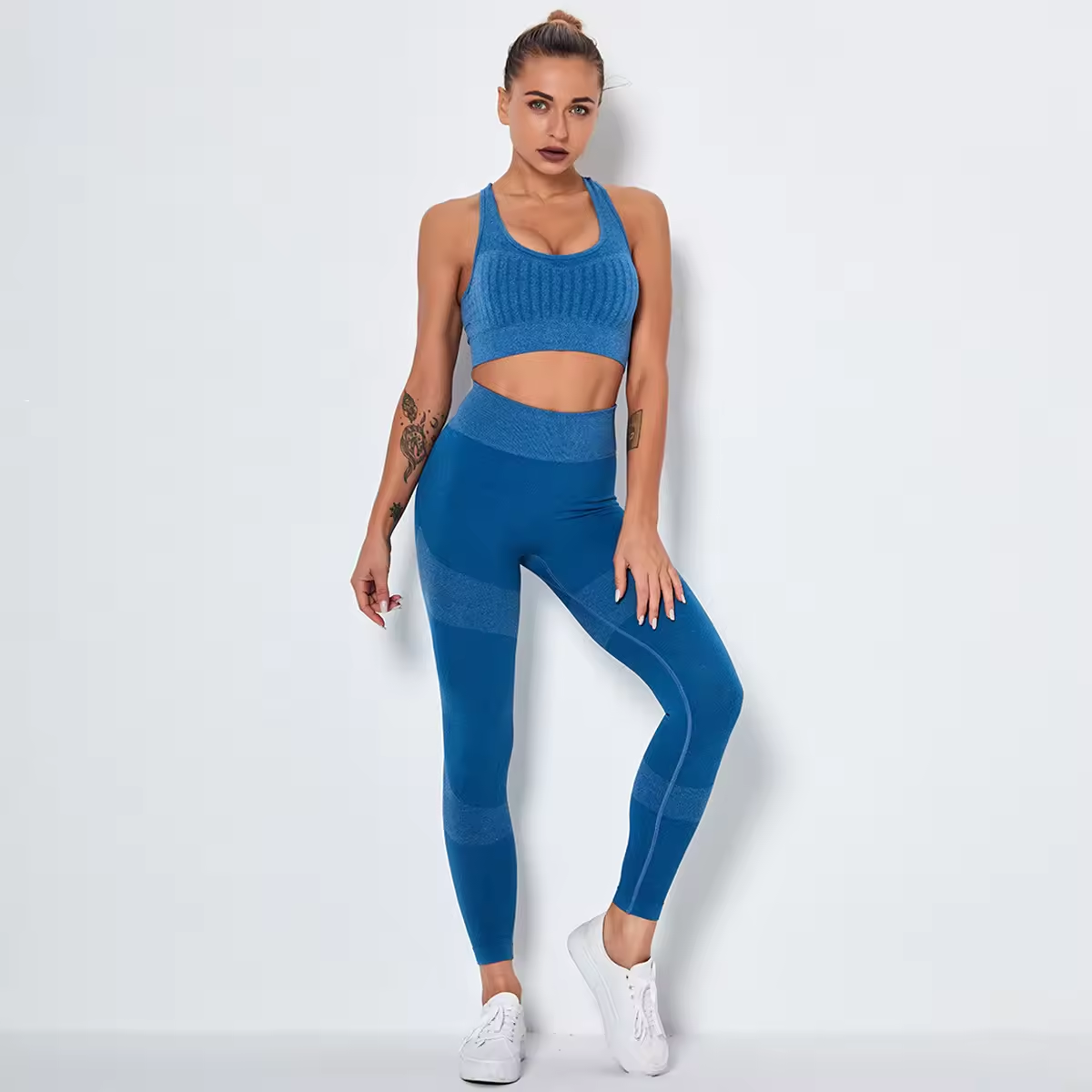 Women's Two-Piece Gym Fitness Sports Yoga Set Lightweight Breathable Polyester Spandex Elastic Waist Printed Matching Couples