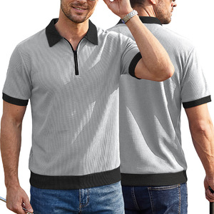 <span class=keywords><strong>Polo</strong></span> da uomo a maniche corte in stile europeo-americano, con mezza zip, in maglia waffle, a blocchi di colore, con risvolto, vestibilità ampia, <span class=keywords><strong>taglie</strong></span> <span class=keywords><strong>forti</strong></span> - Product Image 4