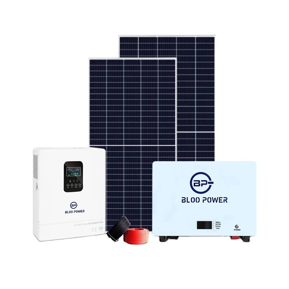 전체 세트 5Kw 10Kw 15Kw 태양열 발전기 시스템 홈 에너지 저장 리튬 배터리 팩 그리드 인버터 태양 전지 패널 키트