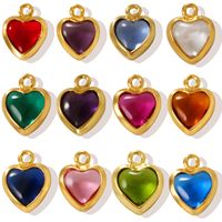 Breloque Cœur en Cuivre Doré avec Petite Pierre Lisse Sertie, Anneau Supérieur, Douze Couleurs, Bijoux Zodiaque Personnalisés, OEM