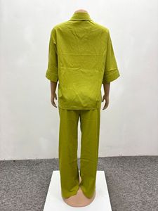 Vêtements pour femmes africaines grandes tailles, chemise boutonnée à col uni, pantalon long décontracté, ensemble deux pièces simple et élégant. - Product Image 6