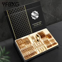 Ensemble de couverts en acier inoxydable Royal Luxury 24 pièces cuillère couteau fourchette doré pour mariage avec boîte cadeau