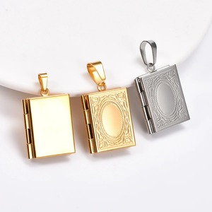 Collier pendentif médaillon photo en acier inoxydable en forme de livre pour femmes et hommes, avec cadre photo ouvrable gravé, breloques et chaîne en métal, bijoux - Product Image 4