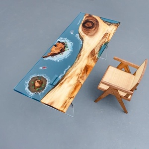 <span class=keywords><strong>Grande</strong></span> <span class=keywords><strong>table</strong></span> à manger moderne en <span class=keywords><strong>bois</strong></span> massif avec plateau en résine époxy, design imperméable et durable - Product Image 3
