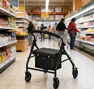 Foldable Lightweight Rollator Walker with Adjustable Height And Ergo <b>Seat</b> for Seniors Max 380 Lbs All Terrain Aid - Product Image 1